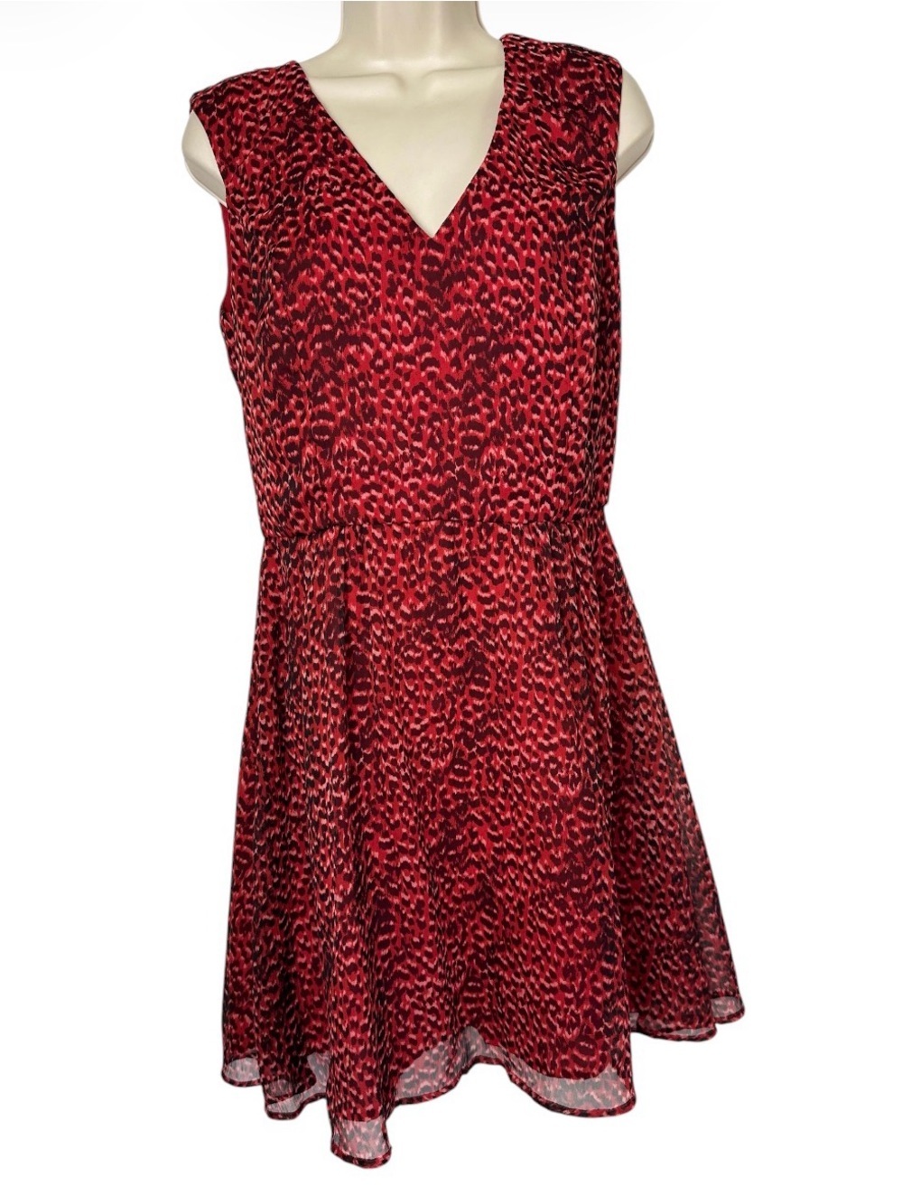 French Connection Red Printed V-Neck Mini Dress